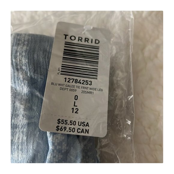 Torrid Light Blue Geo Strip Gauze Wide Leg Pany 0X - Picture 9 of 10